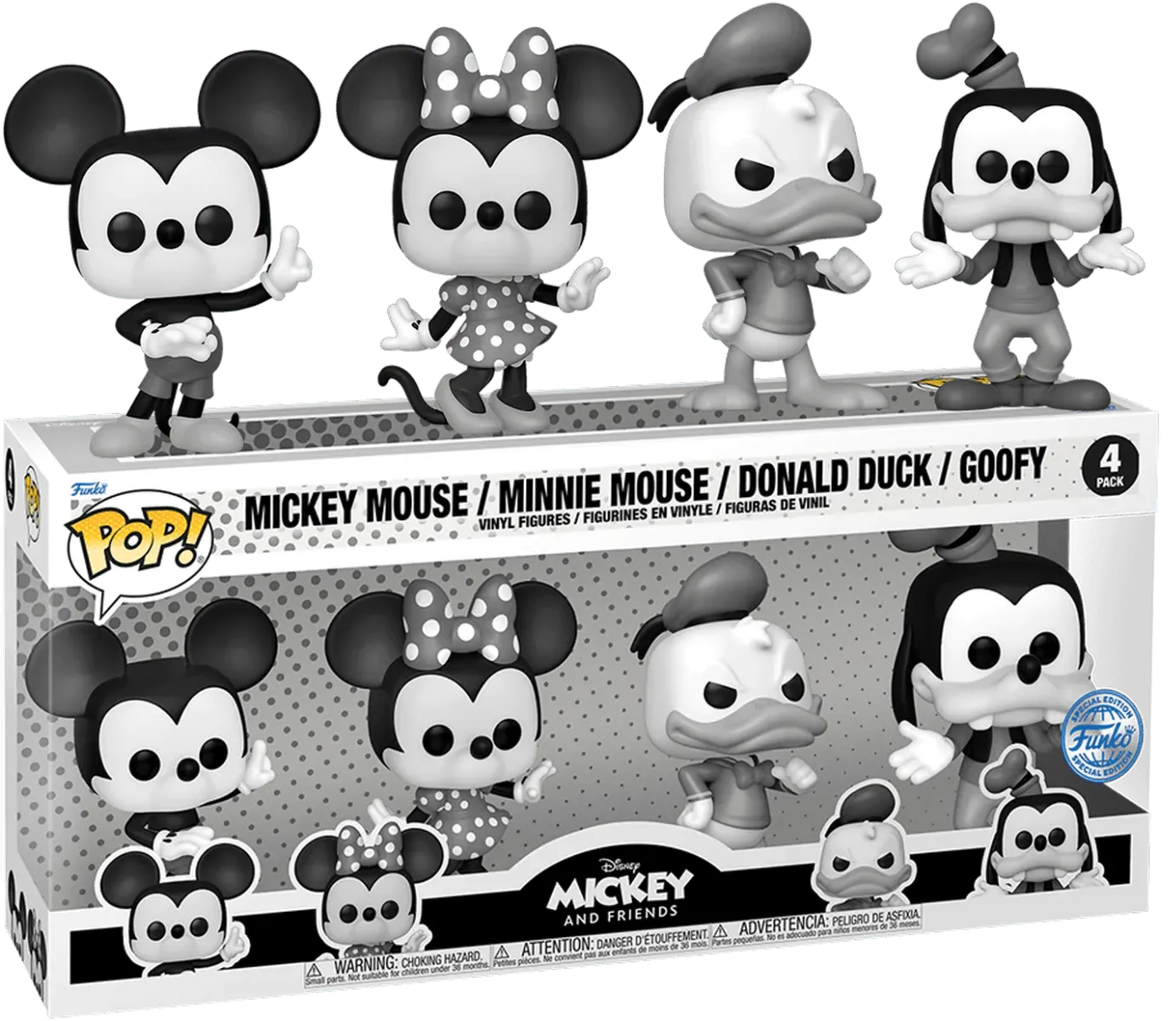 Disney - Mickey and Friends (Black & White) Pop! Vinyl 4-Pack [RS]
