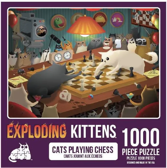 Exploding Kittens Puzzle Cats Playing Chess 1,000 pieces - Image 2