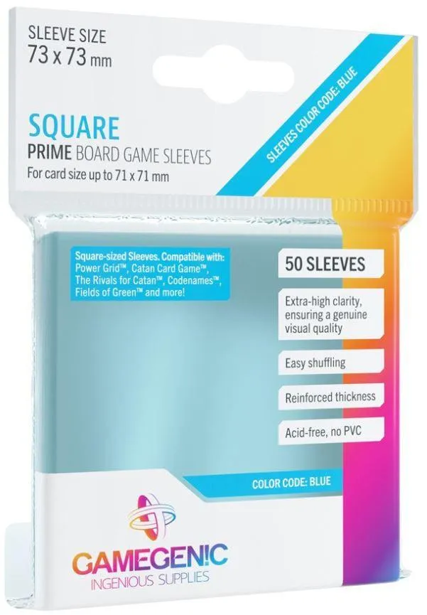 Gamegenic Prime Board Game Sleeves - Size Code BLUE - Square Sized (73mm x 73mm) (50 Sleeves Per Pack)