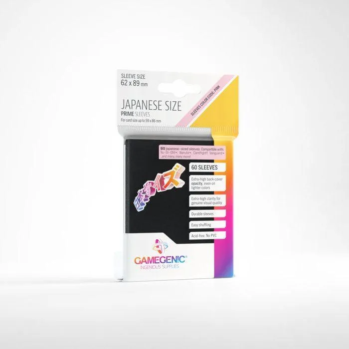Gamegenic Prime Japanese Sized Sleeves - Size Code PINK - Sleeve Colour Black (62mm x 89mm) (60 Sleeves Per Pack)