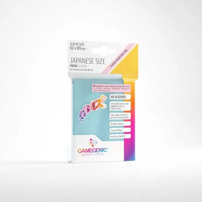 Gamegenic Prime Japanese Sized Sleeves - Size Code PINK - Sleeve Colour Clear (62mm x 89mm) (60 Sleeves Per Pack)