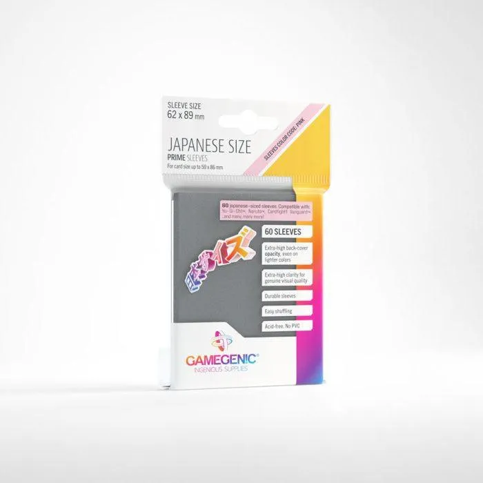 Gamegenic Prime Japanese Sized Sleeves - Size Code PINK - Sleeve Colour Dark Gray (62mm x 89mm) (60 Sleeves Per Pack)