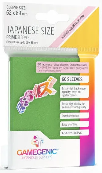 Gamegenic Prime Japanese Sized Sleeves - Size Code PINK - Sleeve Colour Green (62mm x 89mm) (60 Sleeves Per Pack) - Image 2