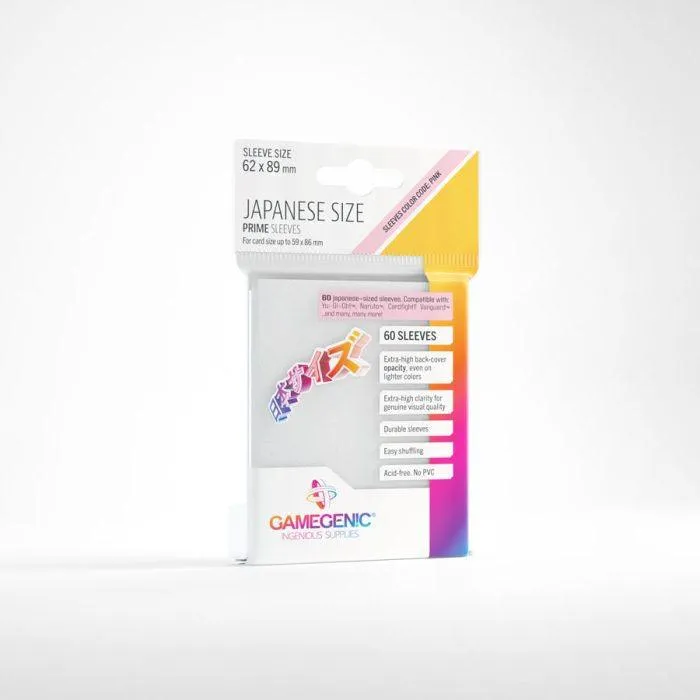 Gamegenic Prime Japanese Sized Sleeves - Size Code PINK - Sleeve Colour White (62mm x 89mm) (60 Sleeves Per Pack)