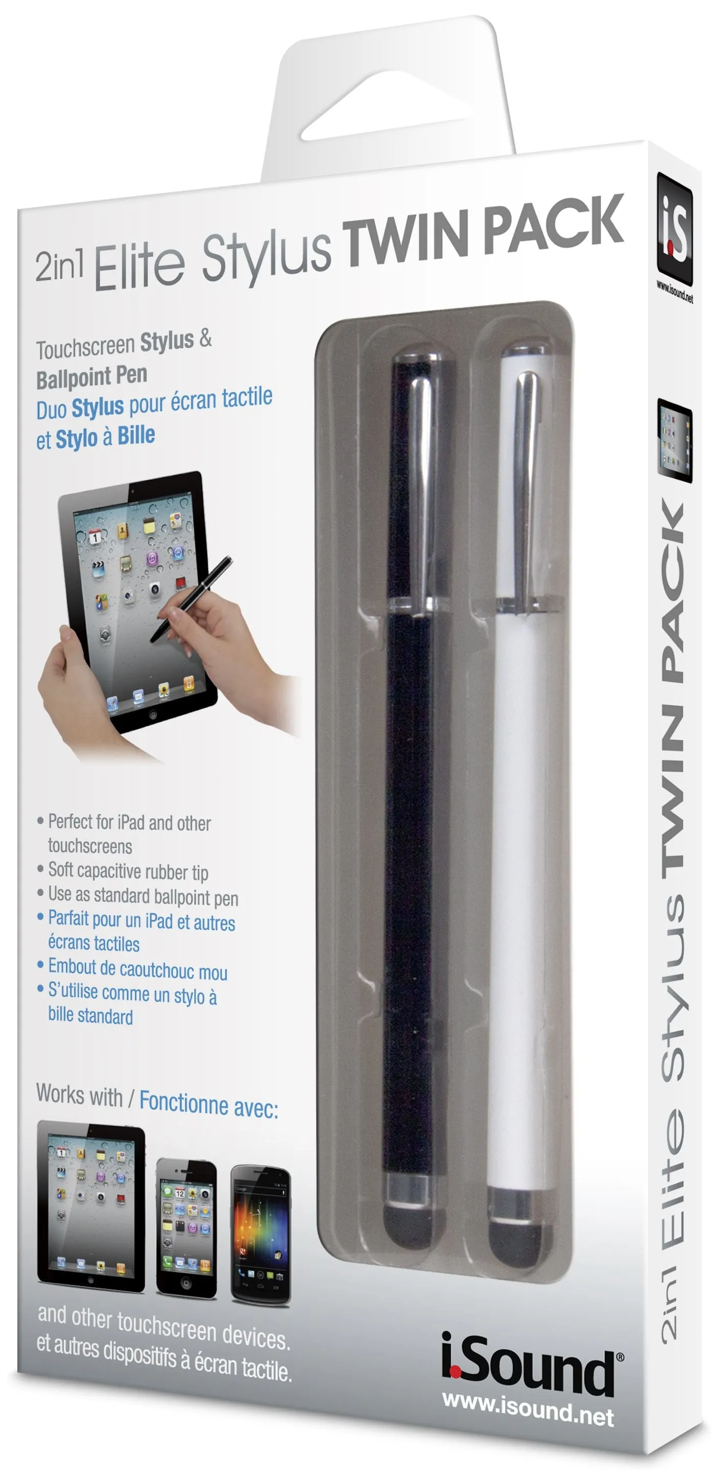 iSound Touch Screen Elite Stylus Twin Pack - 1 Black & 1 White - Image 2