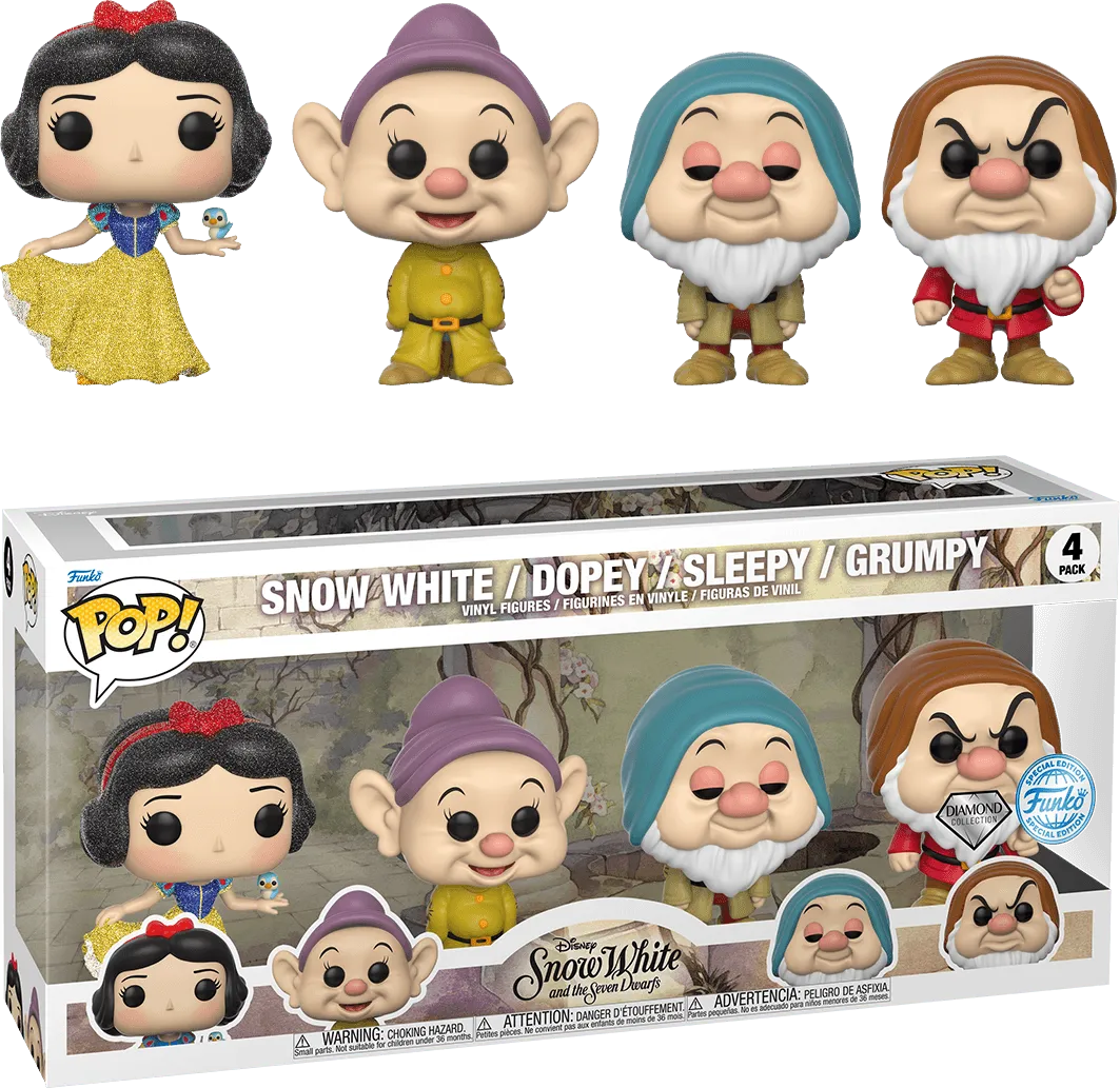 Snow White (1937) - Snow White, Dopey, Sleepy, Grumpy Exclusive Diamond Glitter Pop! 4-Pack [RS]