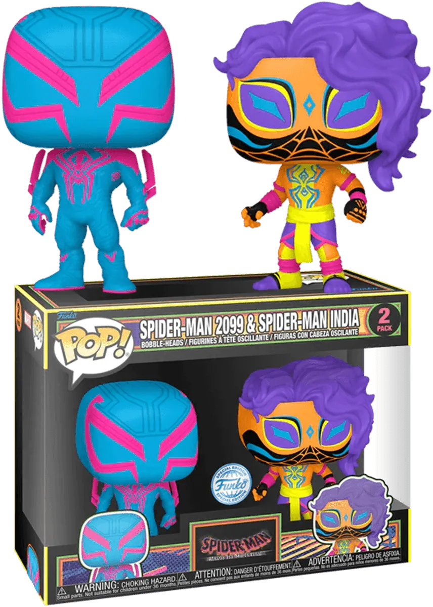Spider-Man: Across the Spider-Verse - Spider-Man 2099 & Spider-Man India US Exclusive Blacklight Pop! 2-Pack [RS]