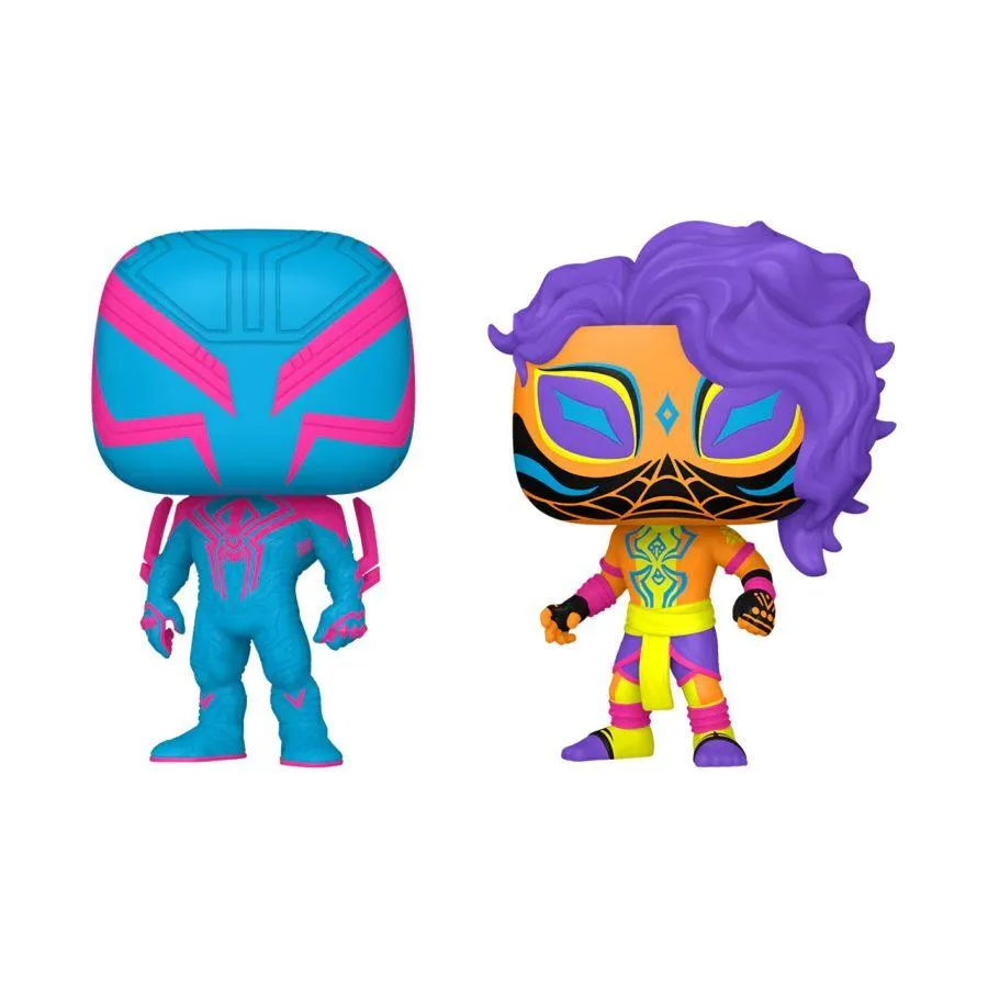 Spider-Man: Across the Spider-Verse - Spider-Man 2099 & Spider-Man India US Exclusive Blacklight Pop! 2-Pack [RS] - Image 2
