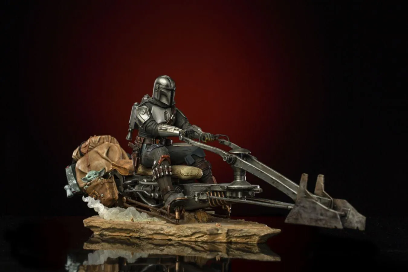 Star Wars: The Mandalorian - Mandalorian on Speederbike Deluxe 1:10 Scale Statue - Image 8