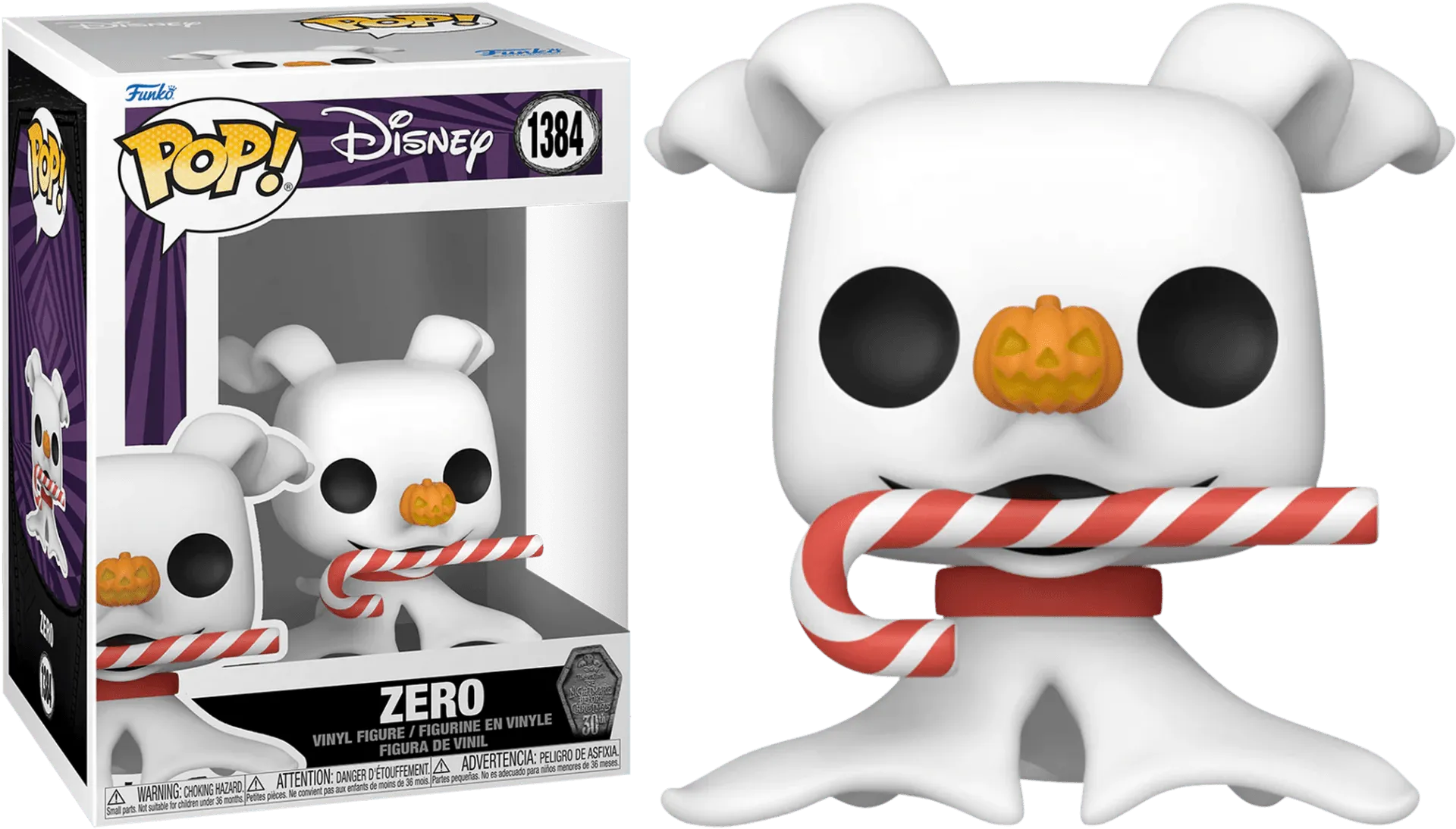 The Nightmare Before Christmas 30th Anniversary - Zero with Candy Cane Pop! Vinyl
