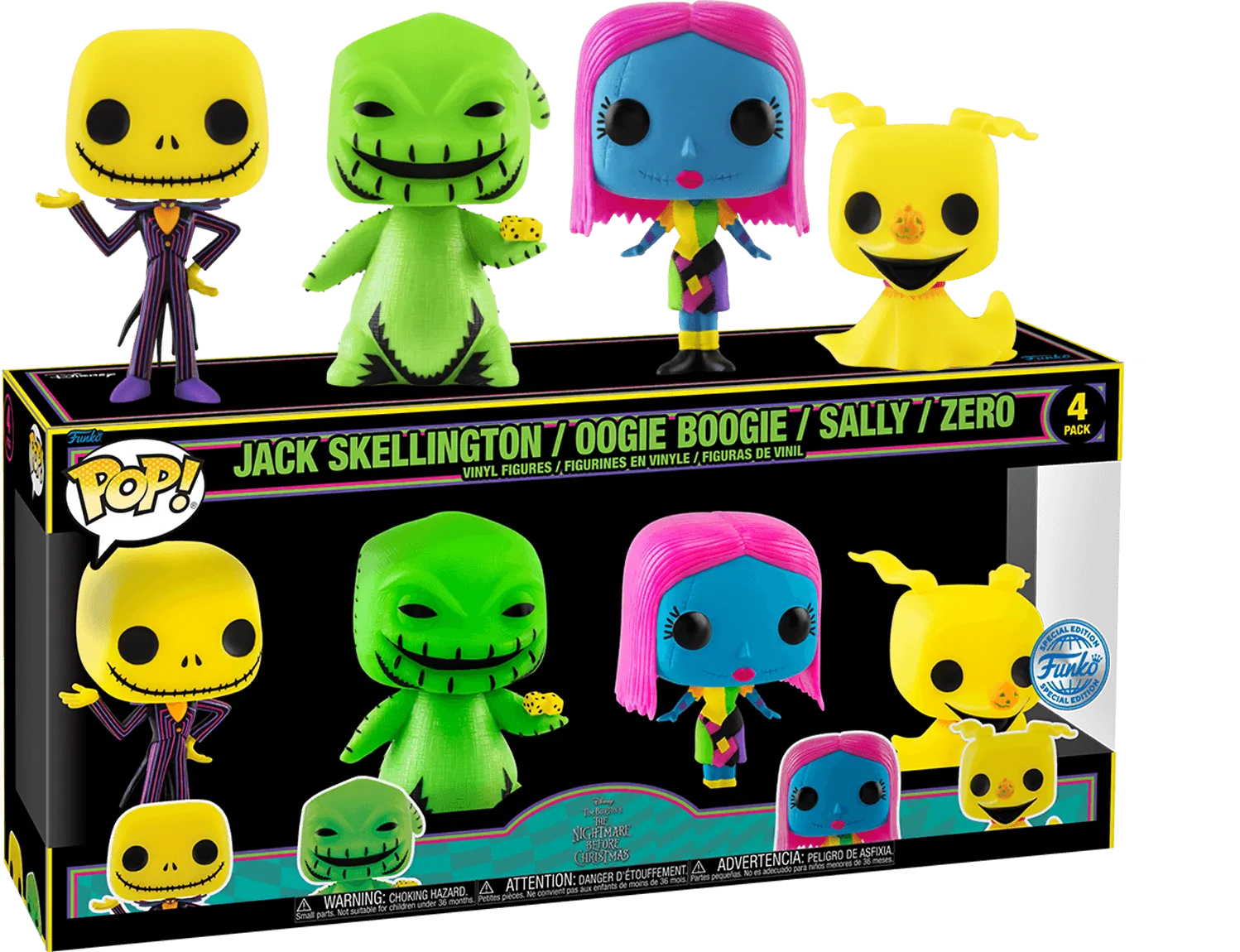 The Nightmare Before Christmas - Blacklight US Exclusive Pop! Vinyl 4-Pack [RS]