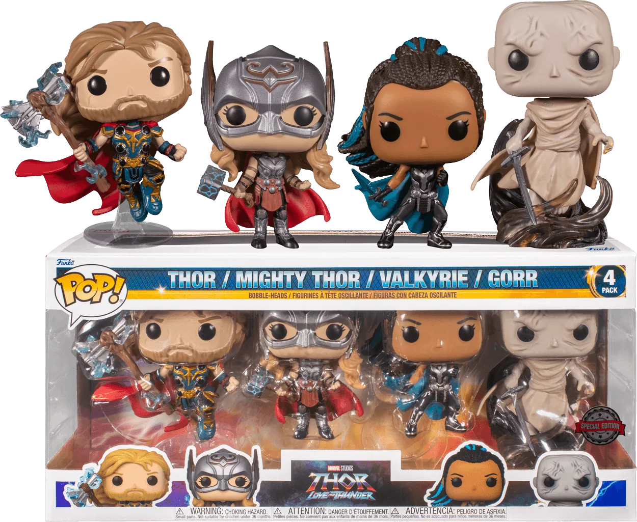 Thor 4: Love and Thunder - Thor, Mighty Thor, Valkyrie & Gorr US Exclusive Pop! 4-Pack [RS]